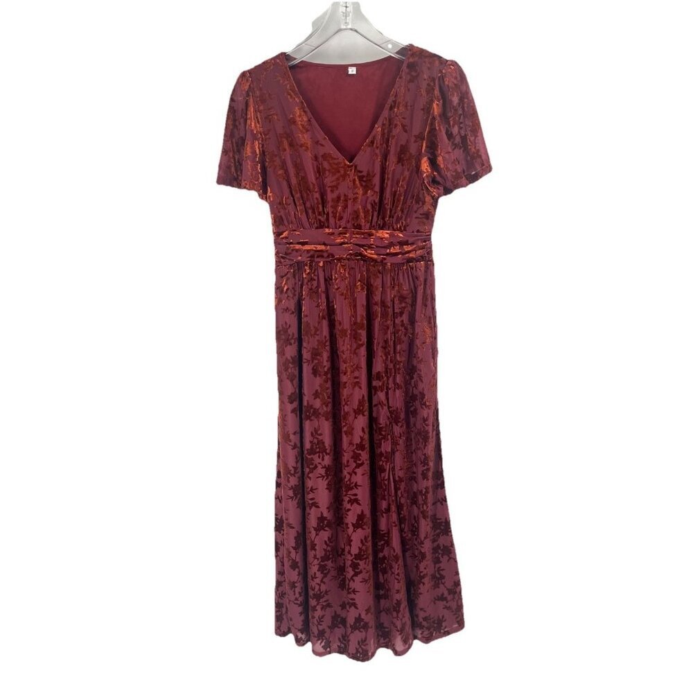 Red Wine Velvet Burnout Maxi Dress Dark Romantic Whimsigoth Fairy Sz Small